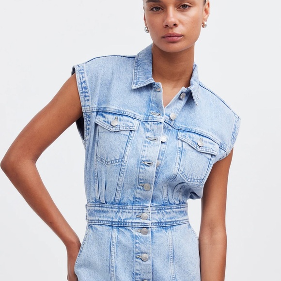 Madewell NWOT Denim Cap-Sleeve Shirtdress in Aquino Wash Size 8 - Picture 2 of 10